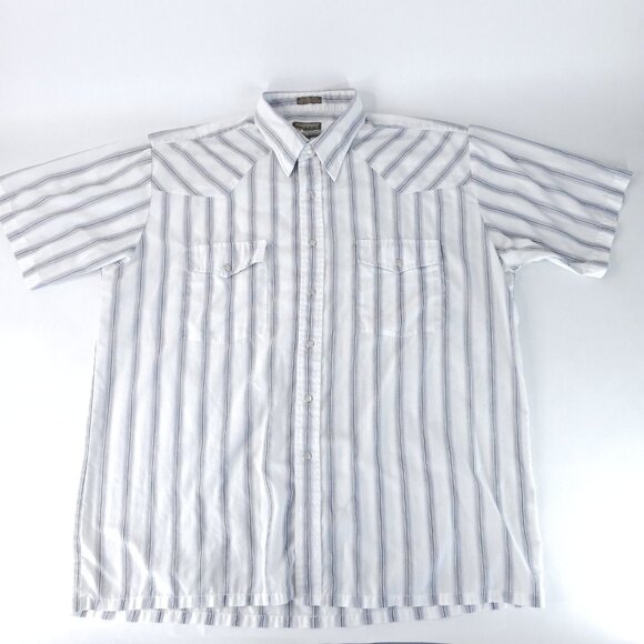 Plainsman Shirt Mens 1X 17.5 Big Western Pearl Snap Short Sleeve Striped - Picture 1 of 13